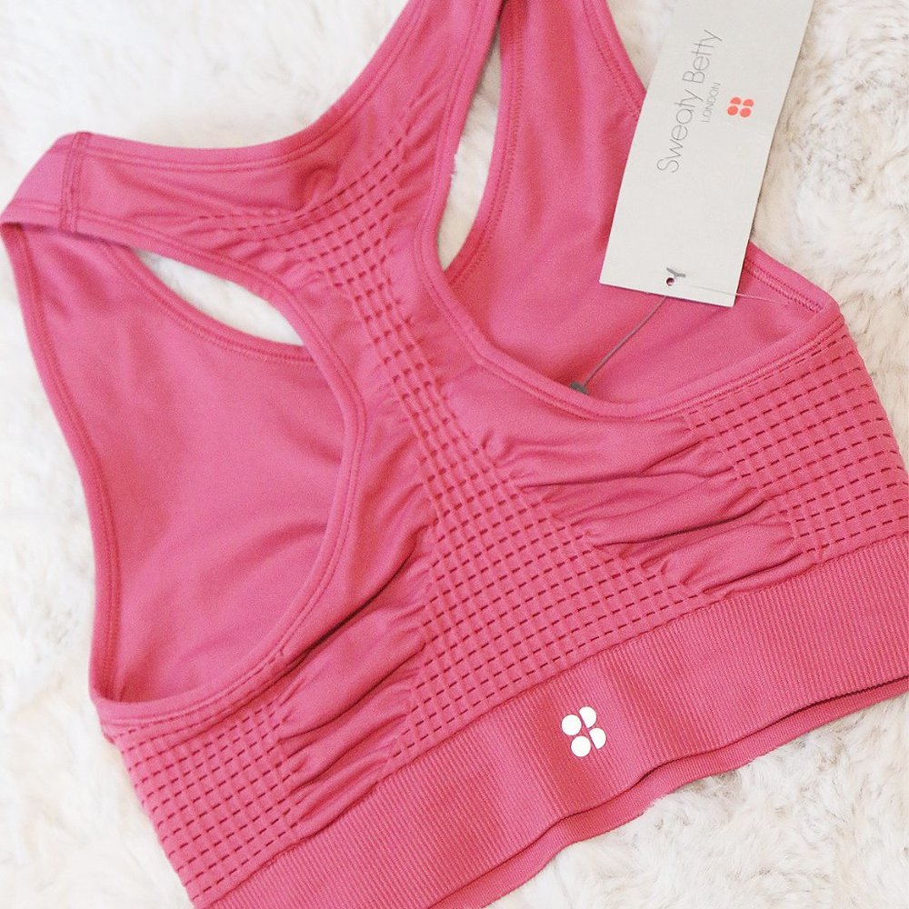 NEW Sweaty Betty Tayberry Pink Stamina Seamless Workout Sports Bra $40 Medium M
